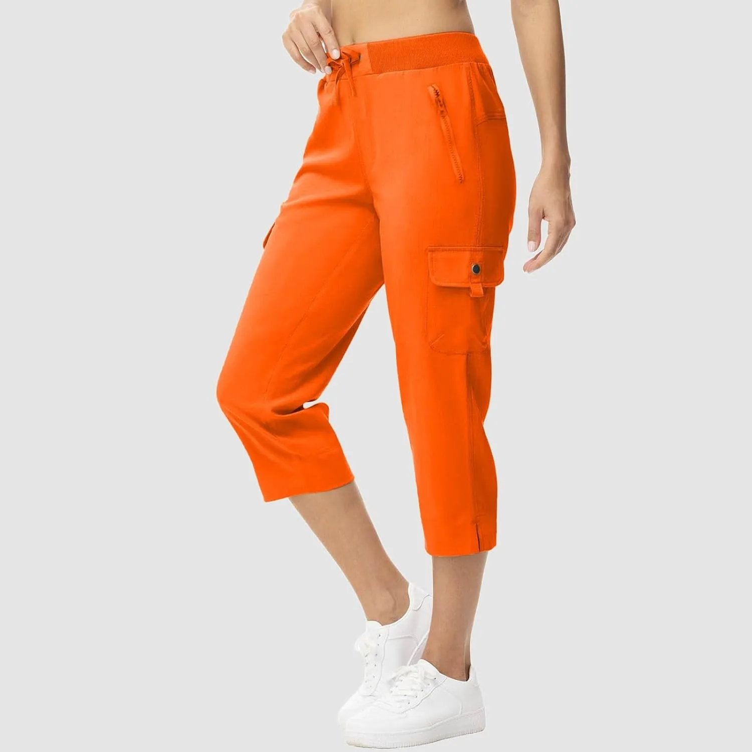 Women's Casual Capri Pants High Waisted Cargo Pants Relaxed Fit Straight Leg Workout Trousers with Pocket Plus Size