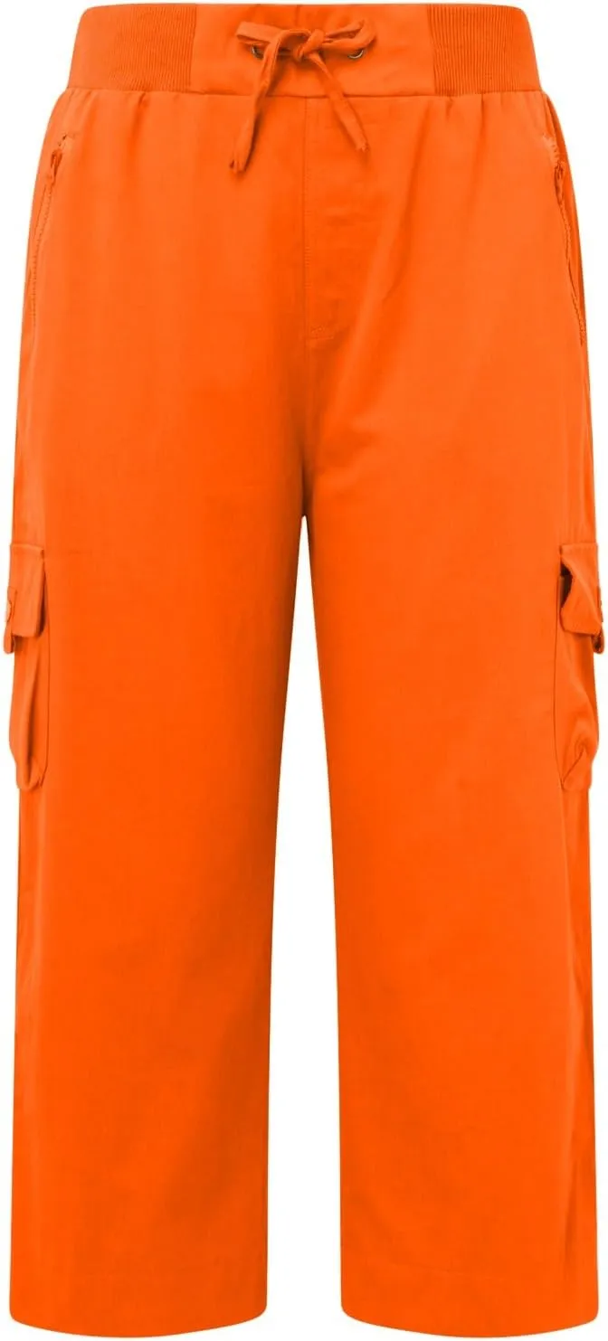 Women's Casual Capri Pants High Waisted Cargo Pants Relaxed Fit Straight Leg Workout Trousers with Pocket Plus Size