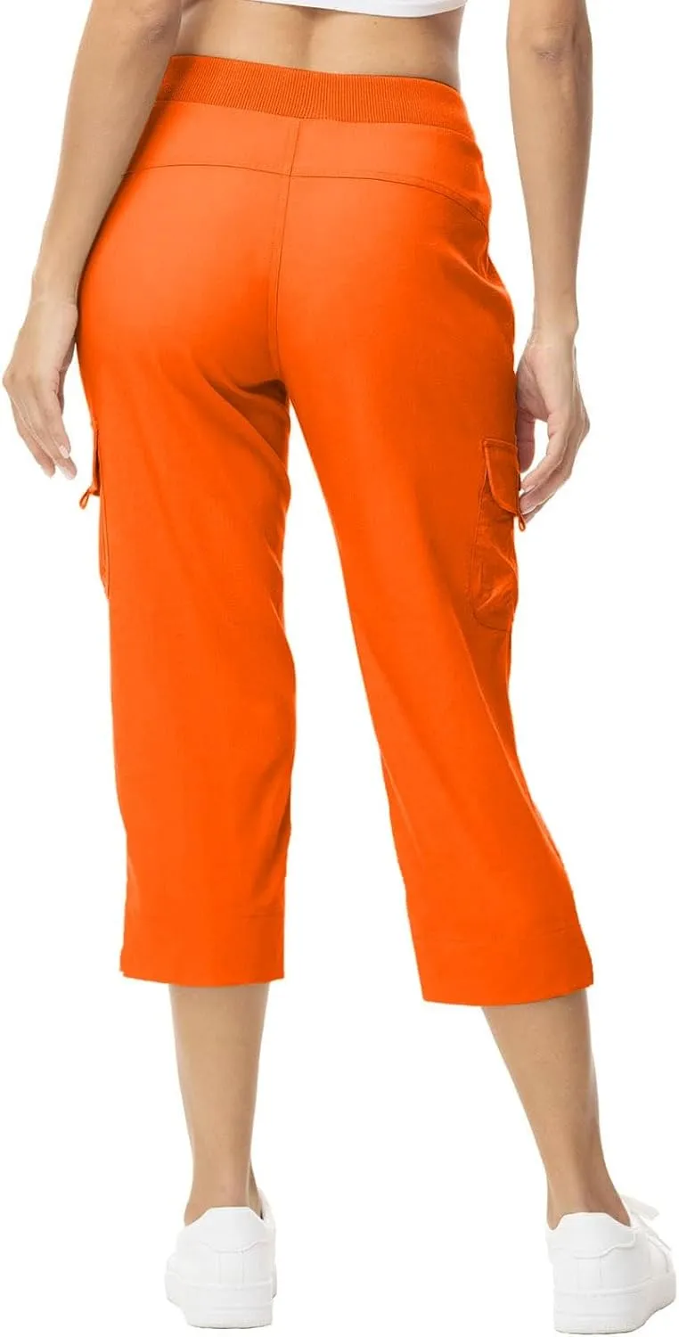 Women's Casual Capri Pants High Waisted Cargo Pants Relaxed Fit Straight Leg Workout Trousers with Pocket Plus Size