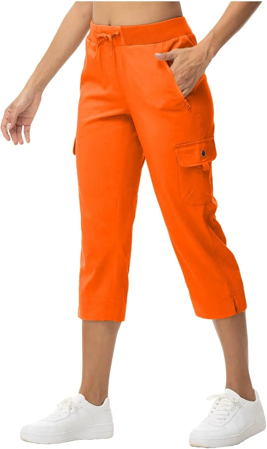 Women's Casual Capri Pants High Waisted Cargo Pants Relaxed Fit Straight Leg Workout Trousers with Pocket Plus Size