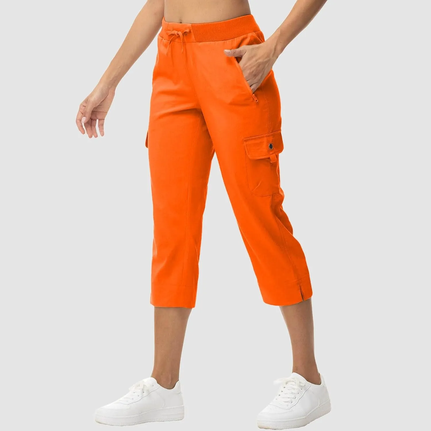 Women's Casual Capri Pants High Waisted Cargo Pants Relaxed Fit Straight Leg Workout Trousers with Pocket Plus Size