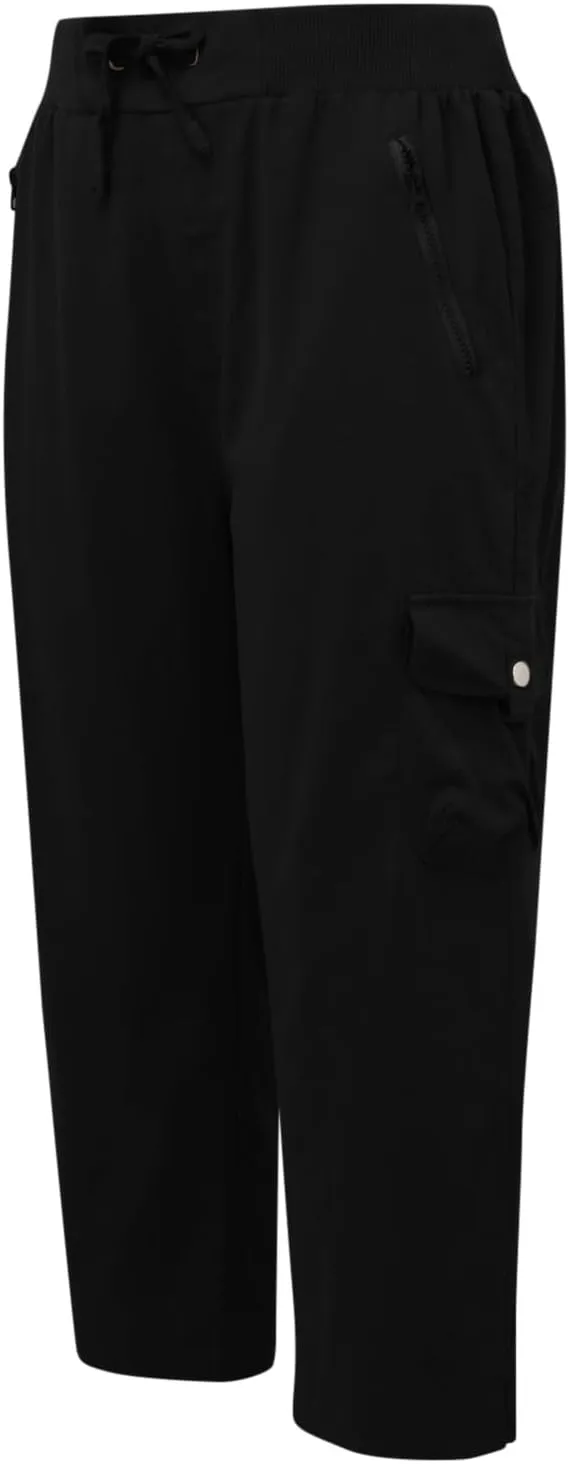Women's Casual Capri Pants High Waisted Cargo Pants Relaxed Fit Straight Leg Workout Trousers with Pocket Plus Size