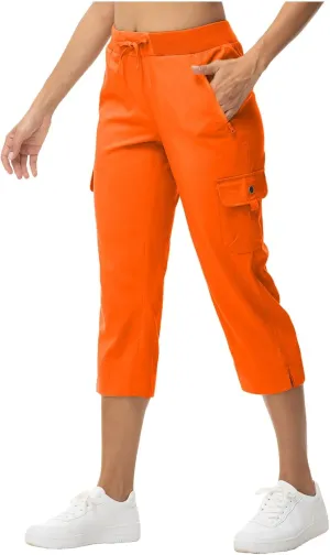 Women's Casual Capri Pants High Waisted Cargo Pants Relaxed Fit Straight Leg Workout Trousers with Pocket Plus Size
