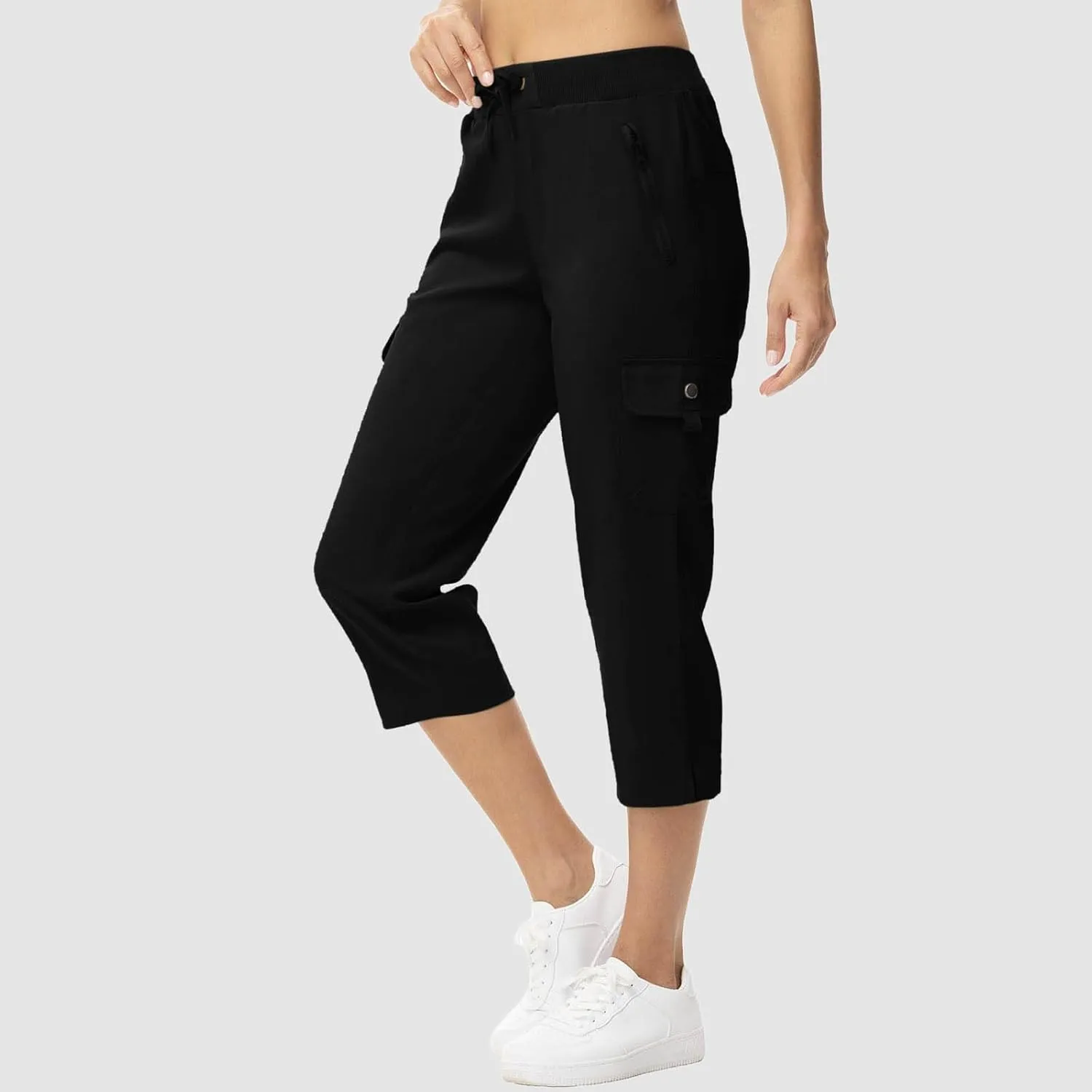 Women's Casual Capri Pants High Waisted Cargo Pants Relaxed Fit Straight Leg Workout Trousers with Pocket Plus Size