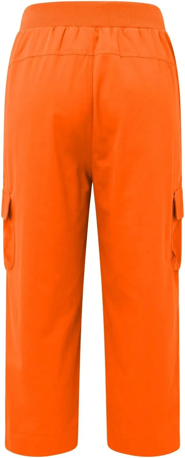 Women's Casual Capri Pants High Waisted Cargo Pants Relaxed Fit Straight Leg Workout Trousers with Pocket Plus Size