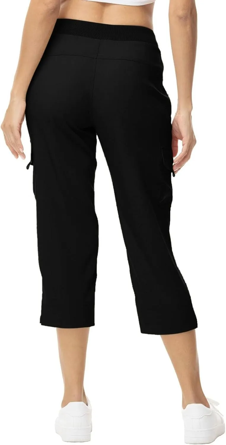 Women's Casual Capri Pants High Waisted Cargo Pants Relaxed Fit Straight Leg Workout Trousers with Pocket Plus Size