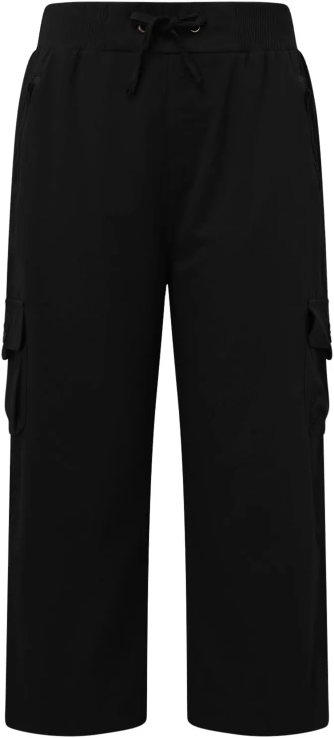 Women's Casual Capri Pants High Waisted Cargo Pants Relaxed Fit Straight Leg Workout Trousers with Pocket Plus Size