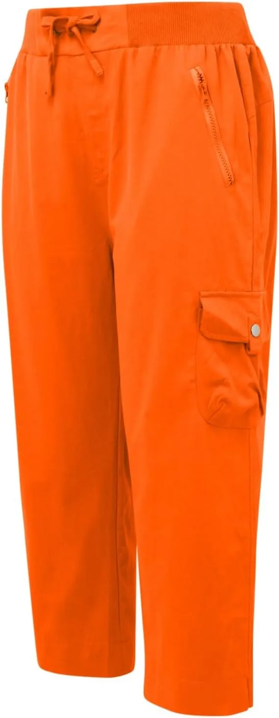 Women's Casual Capri Pants High Waisted Cargo Pants Relaxed Fit Straight Leg Workout Trousers with Pocket Plus Size