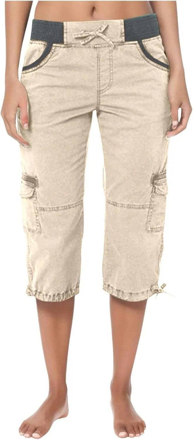 Women's Casual Hiking Cargo Pants High Waist Athletic Straight Leg Cargo Pants Trouser with Pockets Outdoor Plus Size