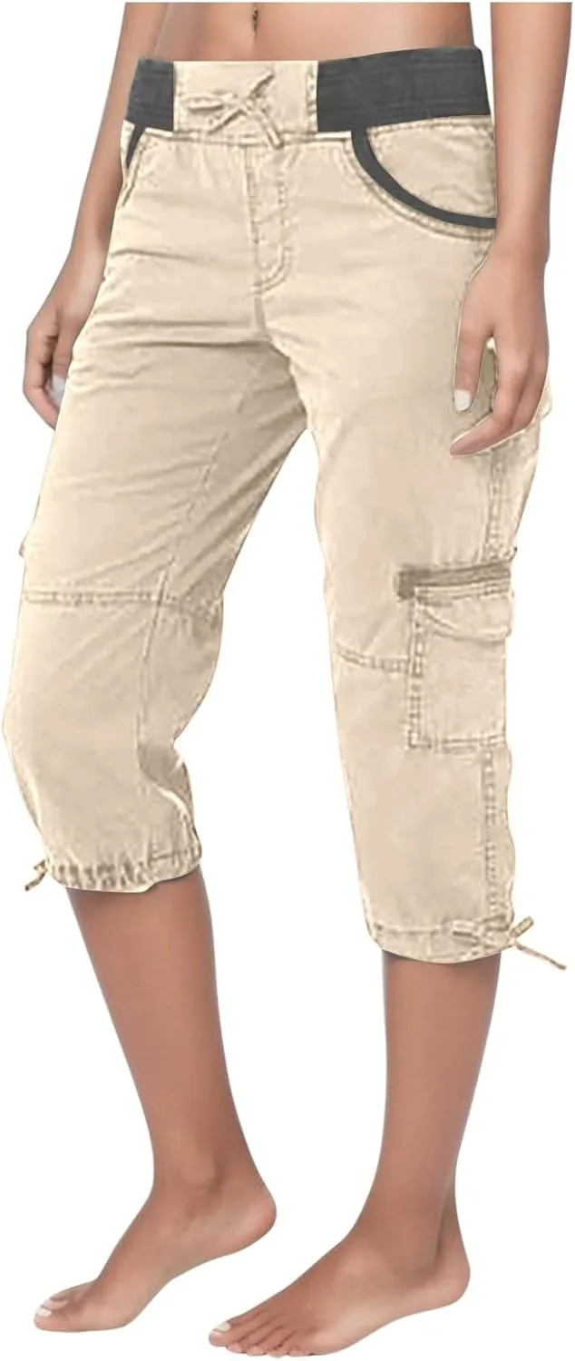Women's Casual Hiking Cargo Pants High Waist Athletic Straight Leg Cargo Pants Trouser with Pockets Outdoor Plus Size