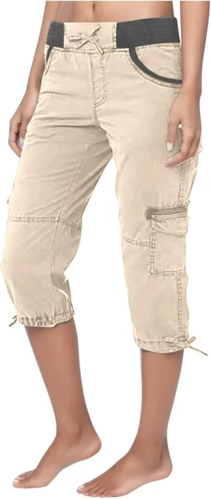 Women's Casual Hiking Cargo Pants High Waist Athletic Straight Leg Cargo Pants Trouser with Pockets Outdoor Plus Size