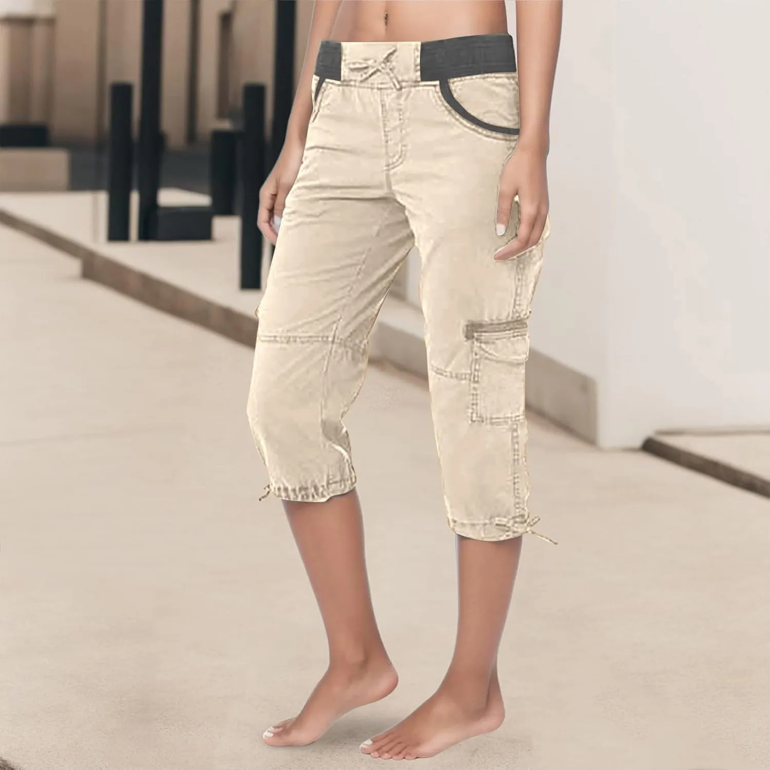 Women's Casual Hiking Cargo Pants High Waist Athletic Straight Leg Cargo Pants Trouser with Pockets Outdoor Plus Size
