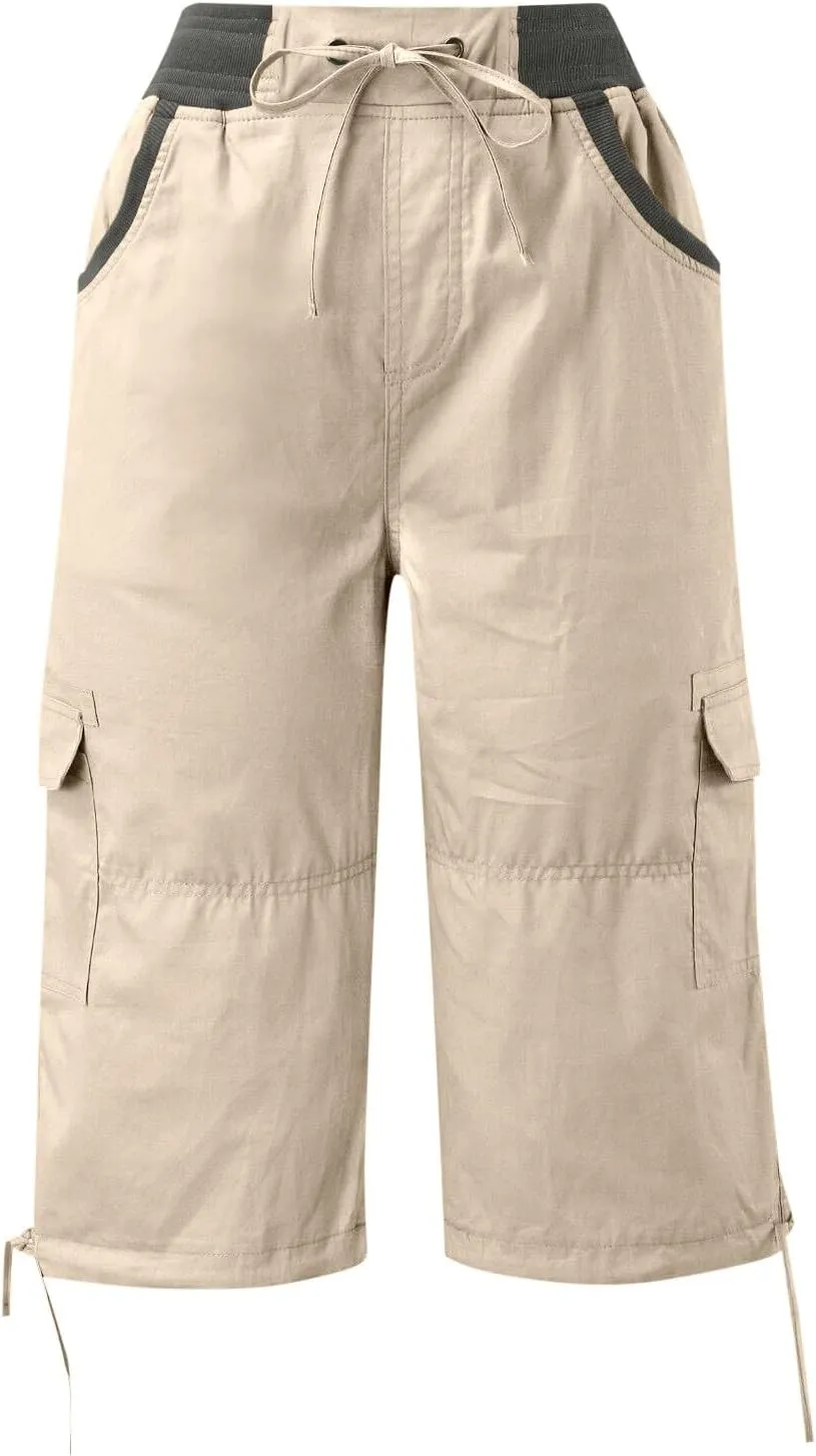 Women's Casual Hiking Cargo Pants High Waist Athletic Straight Leg Cargo Pants Trouser with Pockets Outdoor Plus Size