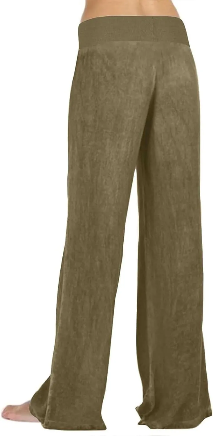 Womens Casual Palazzo Pants Trendy Mid Rise Straight Wide Leg Lightweight Ladies Relaxed Fit Lounge Trousers Vacation
