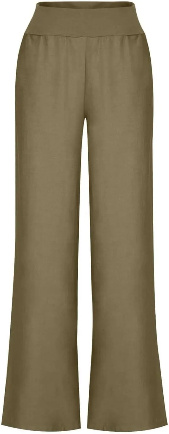 Womens Casual Palazzo Pants Trendy Mid Rise Straight Wide Leg Lightweight Ladies Relaxed Fit Lounge Trousers Vacation