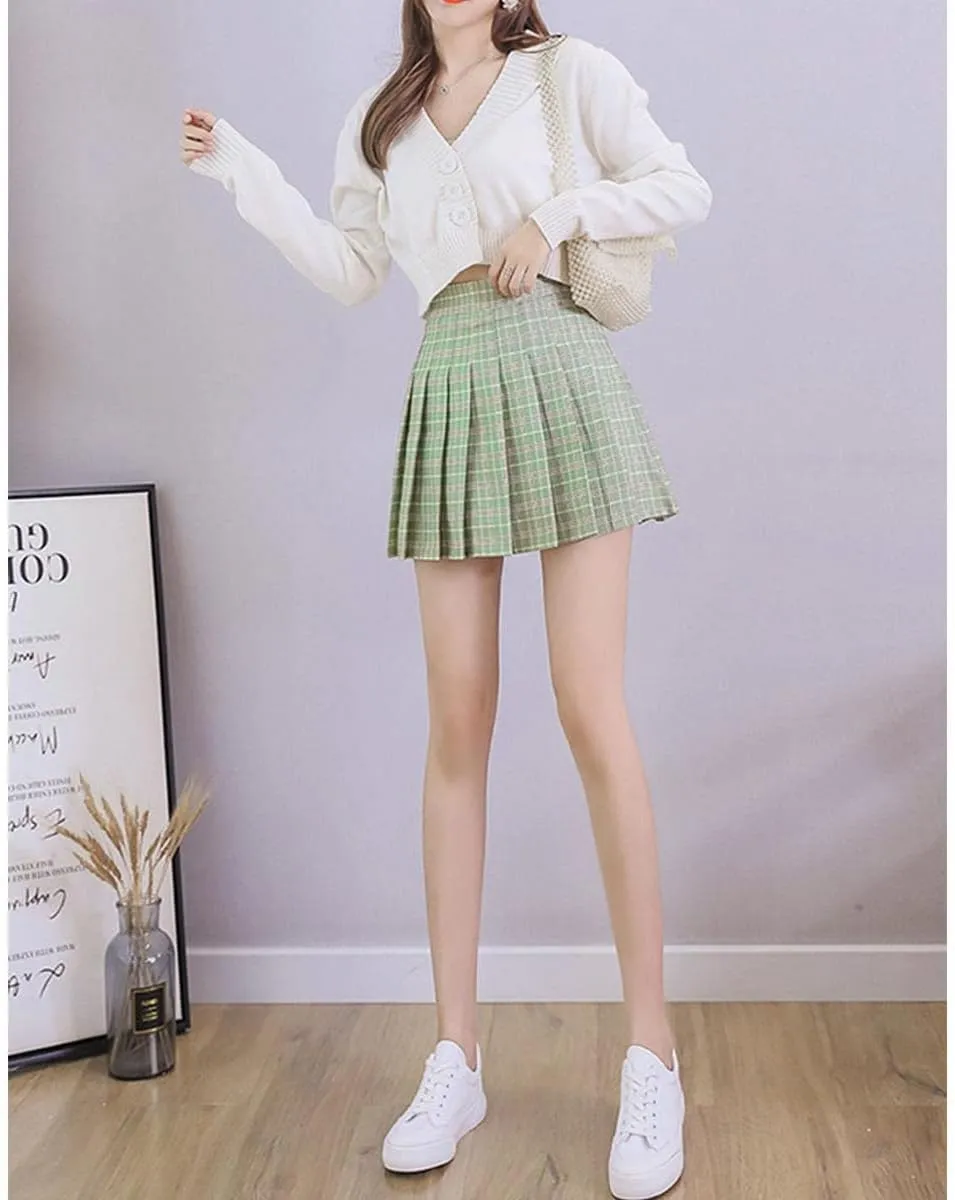 Women's Casual Plaid High Waist Pleated Skirt Slim A Line Uniform Mini Skirts