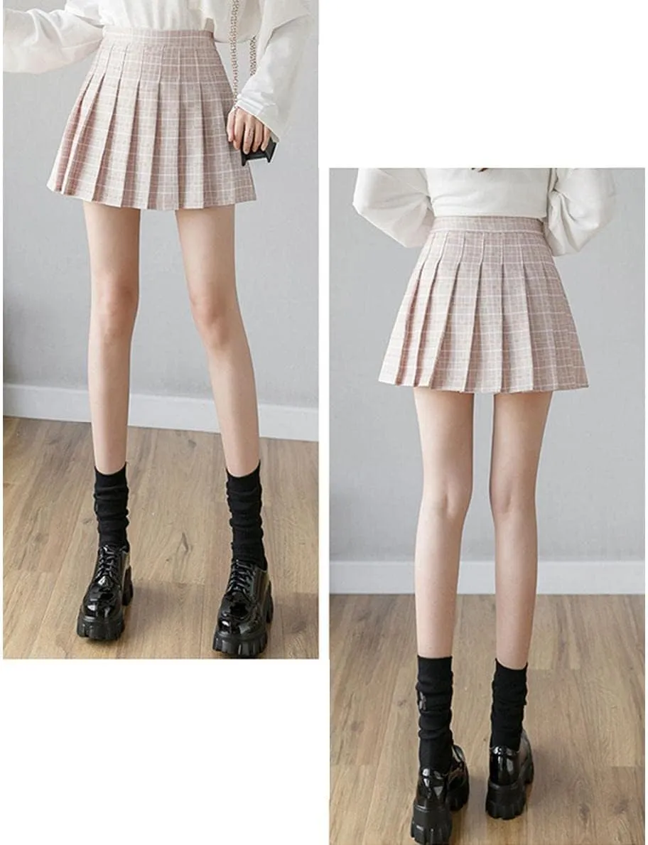 Women's Casual Plaid High Waist Pleated Skirt Slim A Line Uniform Mini Skirts
