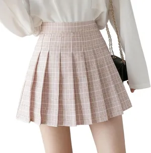 Women's Casual Plaid High Waist Pleated Skirt Slim A Line Uniform Mini Skirts