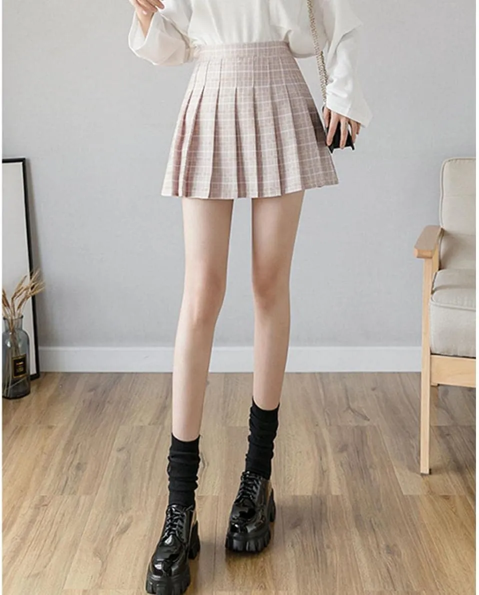 Women's Casual Plaid High Waist Pleated Skirt Slim A Line Uniform Mini Skirts
