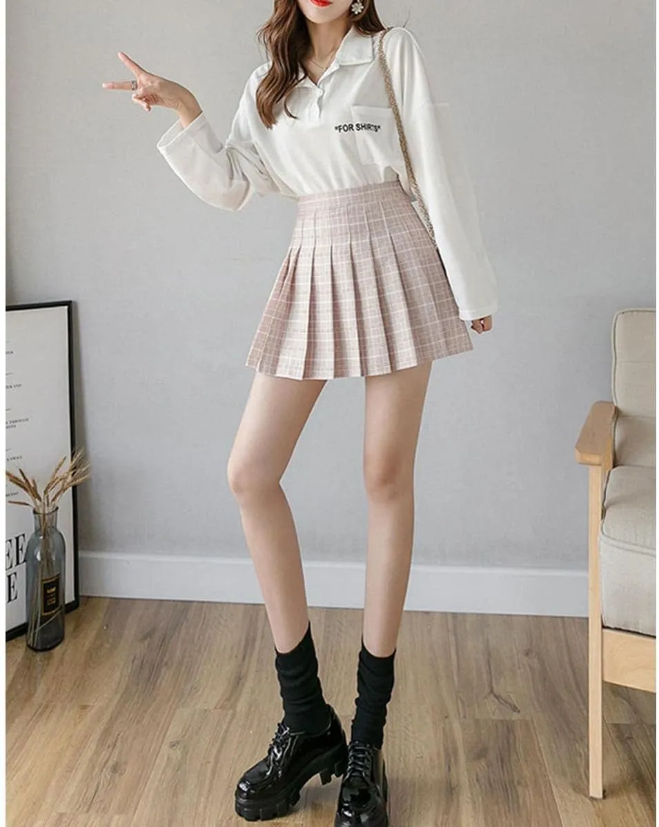 Women's Casual Plaid High Waist Pleated Skirt Slim A Line Uniform Mini Skirts