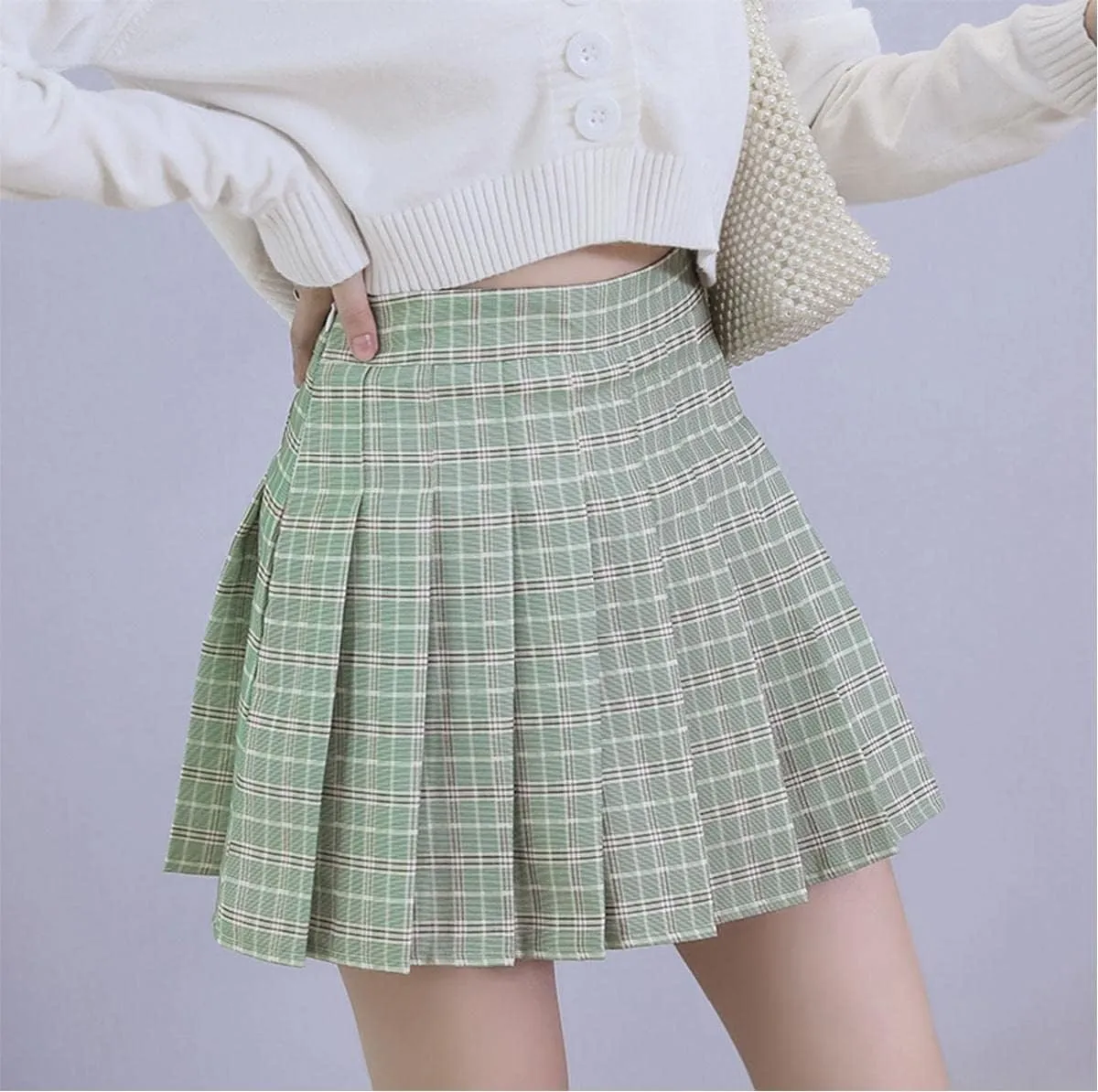 Women's Casual Plaid High Waist Pleated Skirt Slim A Line Uniform Mini Skirts