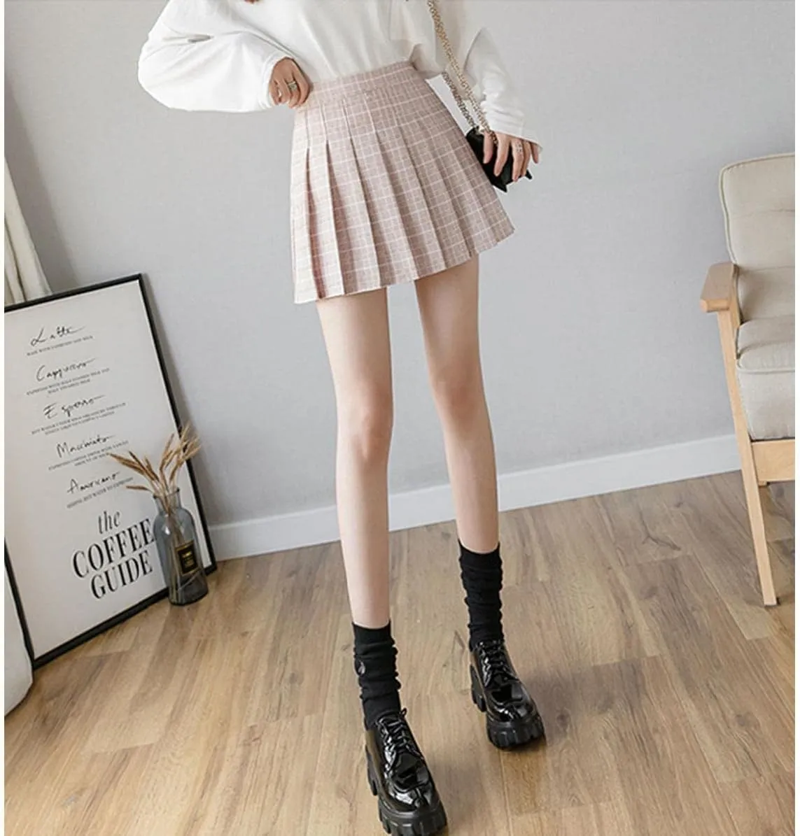 Women's Casual Plaid High Waist Pleated Skirt Slim A Line Uniform Mini Skirts