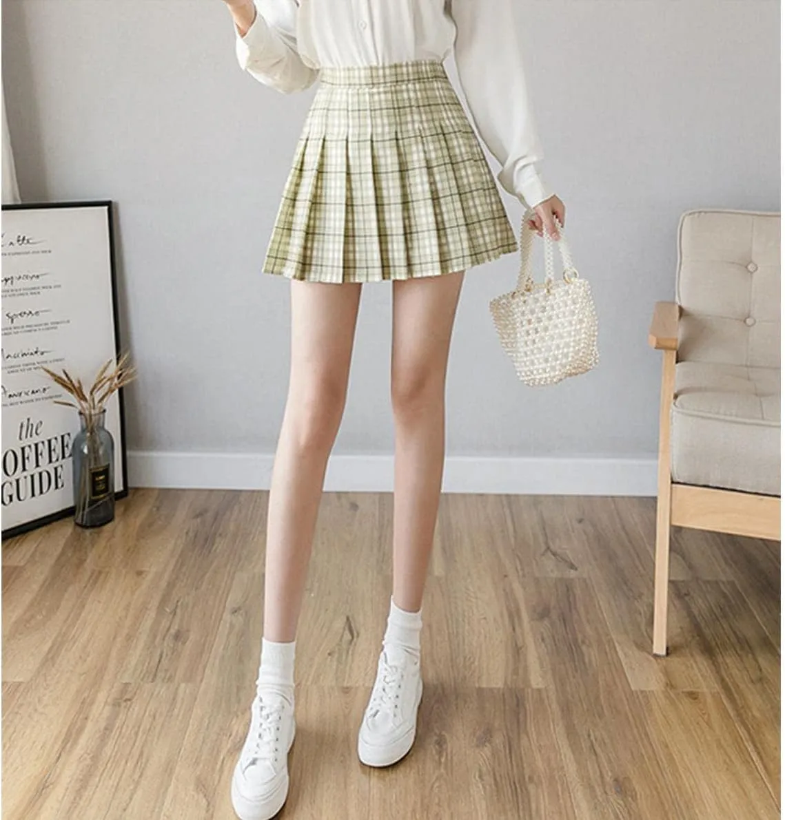 Women's Casual Plaid High Waist Pleated Skirt Slim A Line Uniform Mini Skirts