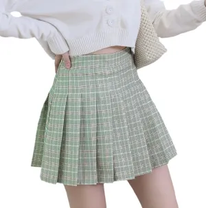 Women's Casual Plaid High Waist Pleated Skirt Slim A Line Uniform Mini Skirts