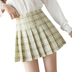Women's Casual Plaid High Waist Pleated Skirt Slim A Line Uniform Mini Skirts
