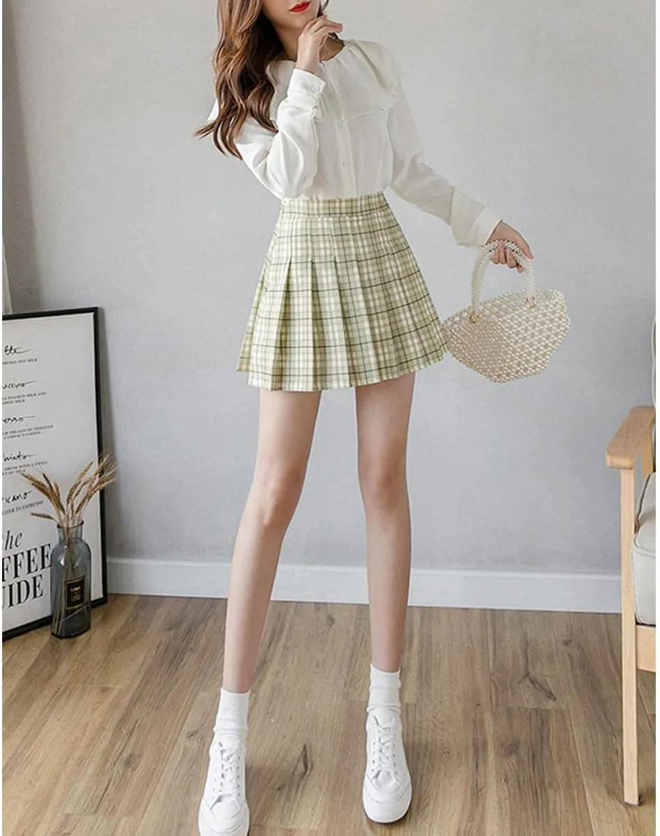 Women's Casual Plaid High Waist Pleated Skirt Slim A Line Uniform Mini Skirts