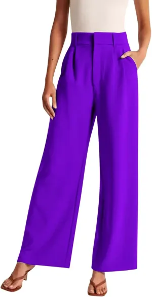 Womens Casual Wide Leg Pants High Waisted Straight Long Trousers with Pockets Loose Plus Size Palazzo Pants