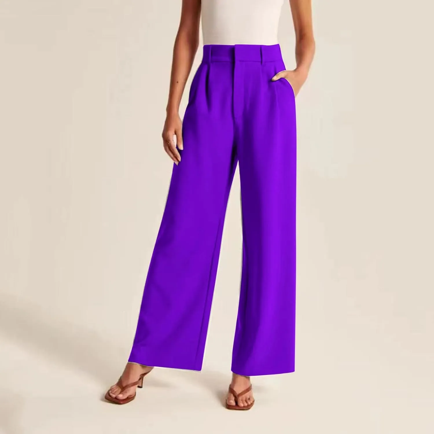 Womens Casual Wide Leg Pants High Waisted Straight Long Trousers with Pockets Loose Plus Size Palazzo Pants