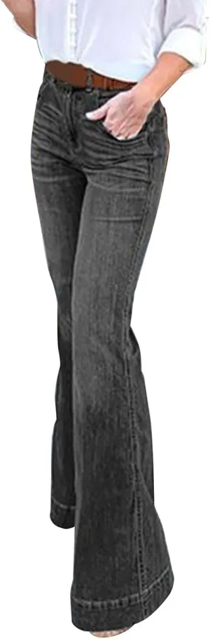 Women's Classic High Jeans Pants Pocket Plus Size Length Women Fitness High Waisted Wide Leg Bootcut Jeans