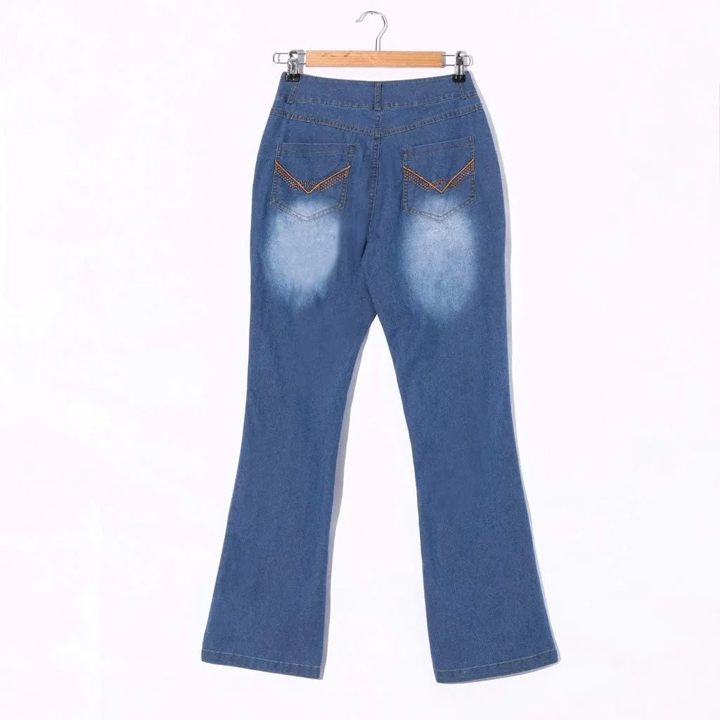 Women's Classic High Jeans Pants Pocket Plus Size Length Women Fitness High Waisted Wide Leg Bootcut Jeans