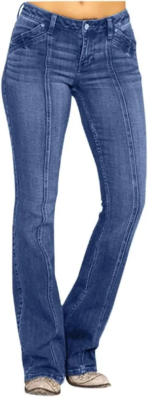 Women's Classic High Jeans Pants Pocket Plus Size Length Women Fitness High Waisted Wide Leg Bootcut Jeans