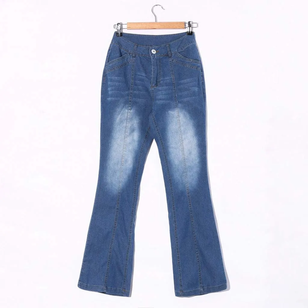 Women's Classic High Jeans Pants Pocket Plus Size Length Women Fitness High Waisted Wide Leg Bootcut Jeans