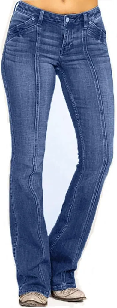 Women's Classic High Jeans Pants Pocket Plus Size Length Women Fitness High Waisted Wide Leg Bootcut Jeans