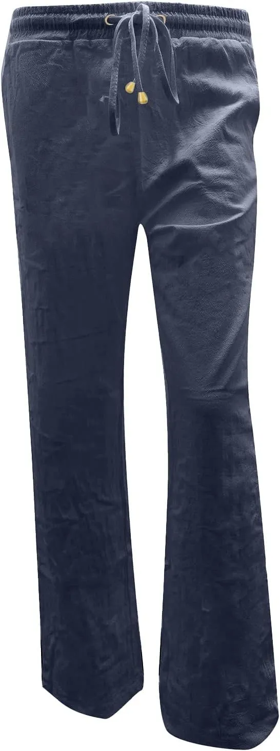 Women's Cotton Linen Lounge Pants Cosy Summer Beach Slacks Trousers High Waisted Loose Fitting Straight Leg Pants