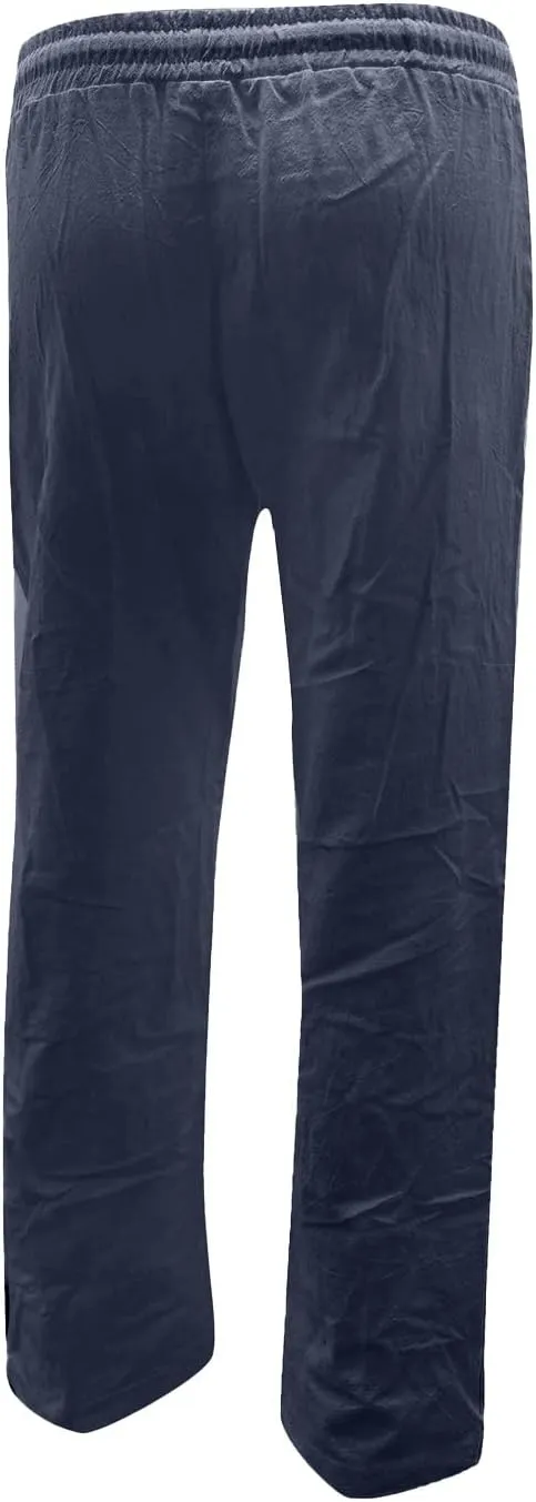 Women's Cotton Linen Lounge Pants Cosy Summer Beach Slacks Trousers High Waisted Loose Fitting Straight Leg Pants