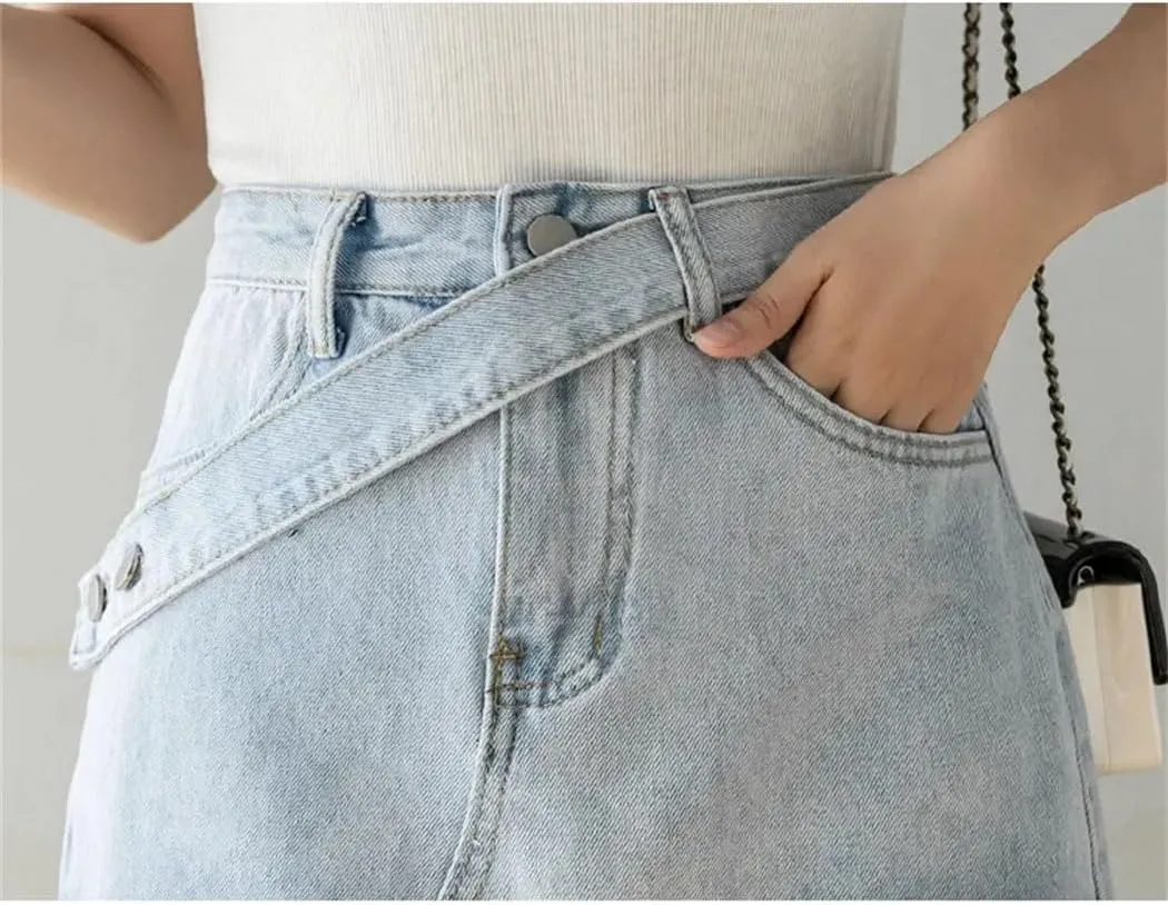 Women's Denim A-Line Skirt Gradient Color with Side Slit Fringe Detail Medium Length for Spring Summer