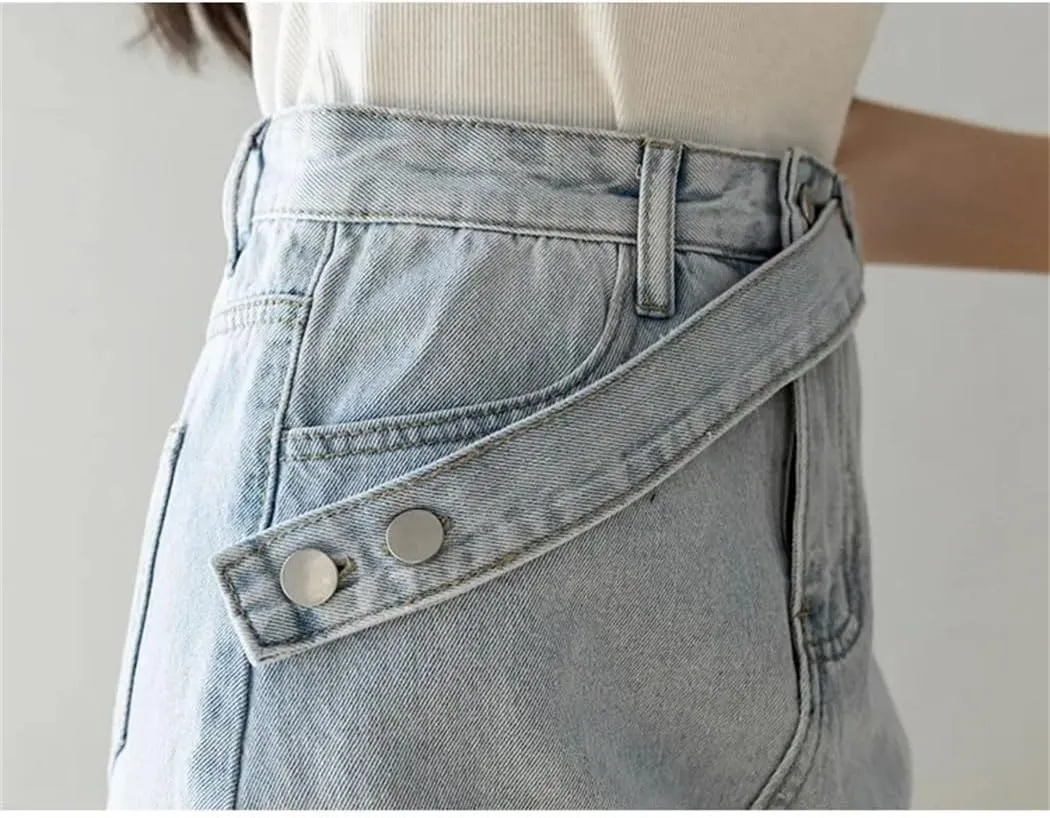 Women's Denim A-Line Skirt Gradient Color with Side Slit Fringe Detail Medium Length for Spring Summer