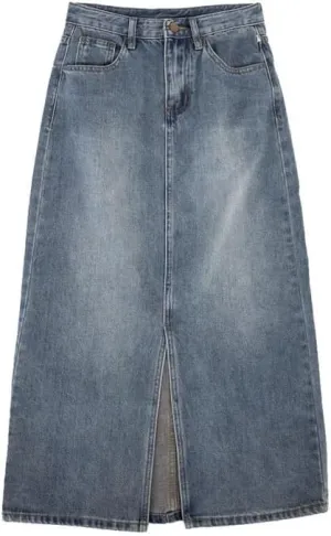 Women's Denim Wrap Skirts Retro High Waisted Split A-Line Denim Skirt Autumn Fashion Straight Skirt Female