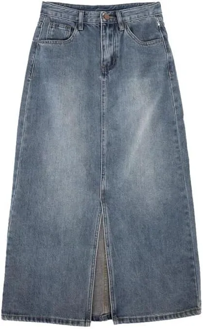 Women's Denim Wrap Skirts Retro High Waisted Split A-Line Denim Skirt Autumn Fashion Straight Skirt Female