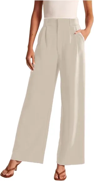 Womens Dress Pants Plus Size Wide Leg Work Pants Business Pants High Waist Chino Pants Straight Pants Comfy Trousers