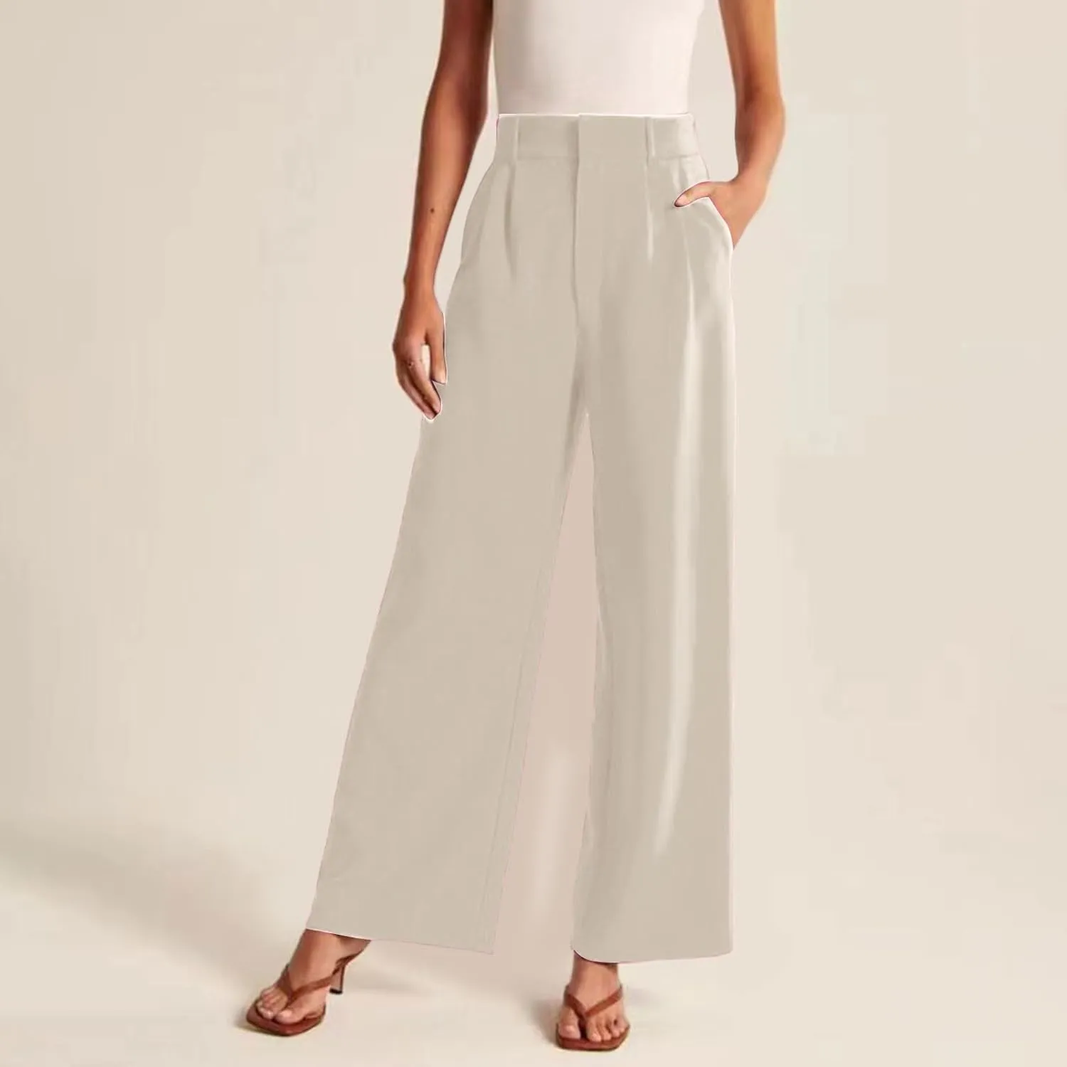 Womens Dress Pants Plus Size Wide Leg Work Pants Business Pants High Waist Chino Pants Straight Pants Comfy Trousers