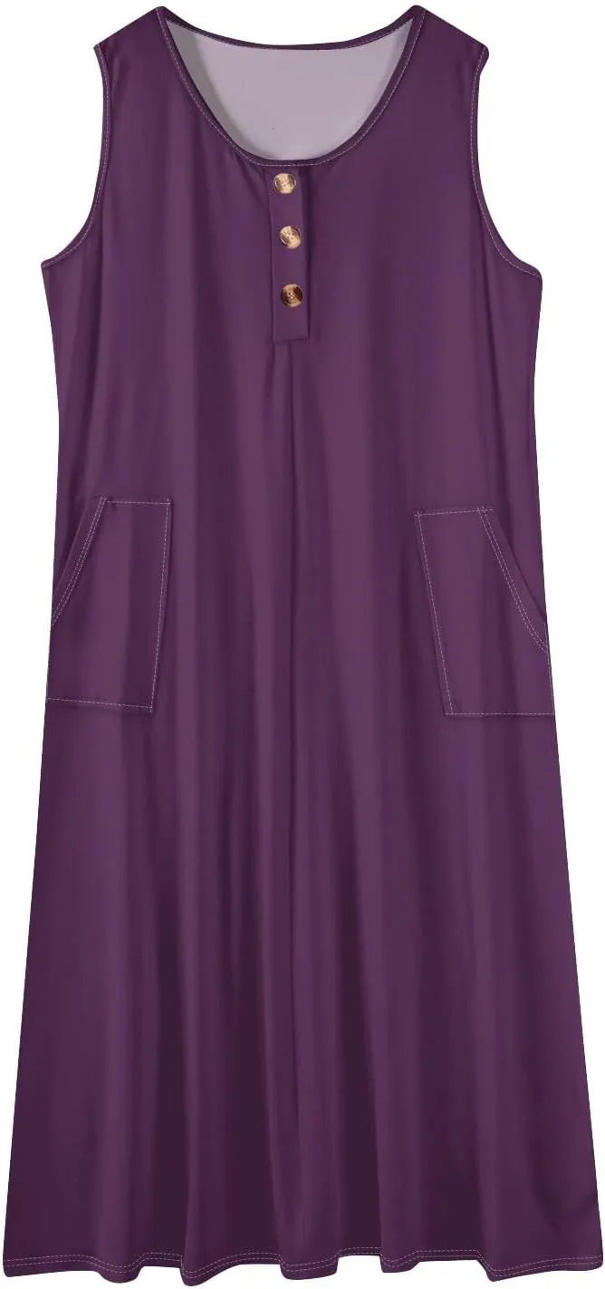Womens Dresses Sleeveless Button Down Casual Loose Long Beach Sundress Travel Vacation Outfits