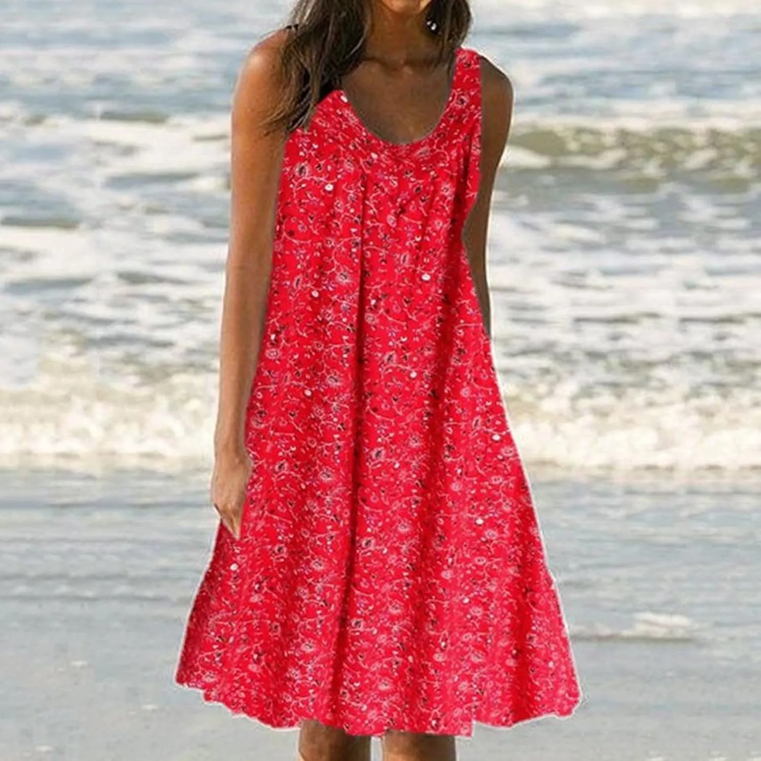 Womens Dresses Summer Sundresses 2025 Dresses Casual Sleeveless Tank Top Dress Ruffle Dress Floral Dress with Pockets