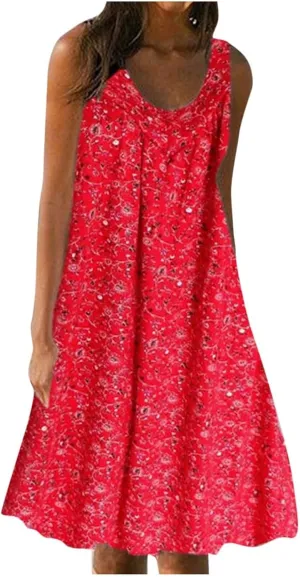 Womens Dresses Summer Sundresses 2025 Dresses Casual Sleeveless Tank Top Dress Ruffle Dress Floral Dress with Pockets