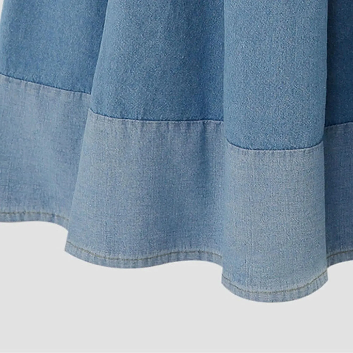 Women's Elastic Casual Denim Skirts Elastic Waist A Line Jeans Skirt High Waist Tiered Long Denim Skirts