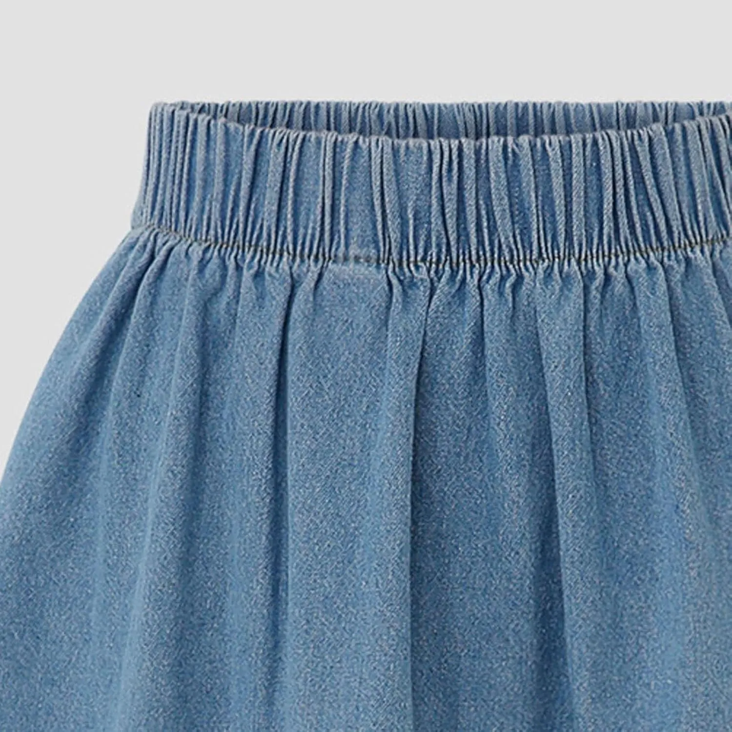 Women's Elastic Casual Denim Skirts Elastic Waist A Line Jeans Skirt High Waist Tiered Long Denim Skirts